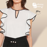 GBOSS Keyhole Neck Waterfall Sleeves Contrast Binding Top