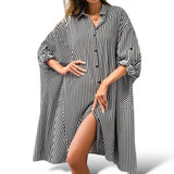 BLK Oversized Vertical Stripes Batwing Shirt Dress