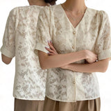 VINTA Lace Floral 3D Sheer Buttondown Vintage Top