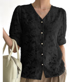 VINTA Lace Floral 3D Sheer Buttondown Vintage Top