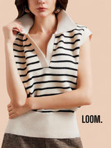 LOOM HQ Knitted Stripe V Notch Collared Commuter Vest