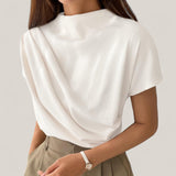 BLK Knit Daily Mock Neck Ruched Shoulder Blouse Top