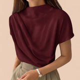 BLK Knit Daily Mock Neck Ruched Shoulder Blouse Top