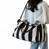 PREORDER BOLSO Stripes Canvas Leather Duffle Carry On Travel Bag