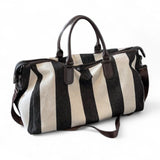 PREORDER BOLSO Stripes Canvas Leather Duffle Carry On Travel Bag