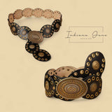 TAILLE Vintage Boho Western Concho Belt – Wide Adjustable Leather Waist Belt with Antique Gold Medallions 100cm