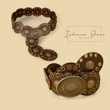 TAILLE Vintage Boho Western Concho Belt – Wide Adjustable Leather Waist Belt with Antique Gold Medallions 100cm