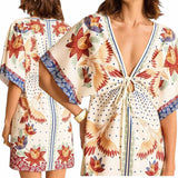 GYPSY Tropical Low V Neck Batwing Boho Dress