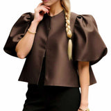 BLUSA Puff Bubble Sleeves Classic Bolero Blouse Top