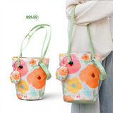 PREORDER BOLSO Art Series Canvas Sling Bucket Bag – Colorful Polka Girl Print w Charm