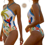 GYPSY Swim Summer Tropical Print Halter One Piece Swimsuit