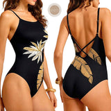 GYPSY Swim Summer Gold Leaf Print Strap One Piece Swimsuit