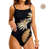 GYPSY Swim Summer Gold Leaf Print Strap One Piece Swimsuit