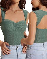 BLK Knit Lace Stretch Fitted Bodysuit Summer Top