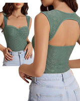 BLK Knit Lace Stretch Fitted Bodysuit Summer Top