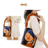 PREORDER BOLSO Art Series Canvas Bucket Bag – Girl with Pearl Earring Print w Puff Keychain