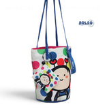PREORDER BOLSO Art Series Canvas Sling Bucket Bag – Colorful Polka Girl Print w Charm