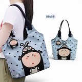 BOLSO Art Series Canvas Tote Bag Funky Girl Print w Puff Keychain Charm (ONHAND)