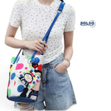PREORDER BOLSO Art Series Canvas Sling Bucket Bag – Colorful Polka Girl Print w Charm