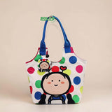 BOLSO Art Series Canvas Tote Bag Funky Girl Print w Puff Keychain Charm (ONHAND)