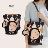 PREORDER BOLSO Art Series Canvas Sling Bucket Bag – Colorful Polka Girl Print w Charm