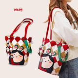 PREORDER BOLSO Art Series Canvas Sling Bucket Bag – Colorful Polka Girl Print w Charm