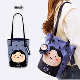 PREORDER BOLSO Art Series Canvas Sling Bucket Bag – Colorful Polka Girl Print w Charm