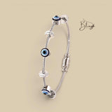 BLING Gold Cable Wire Evil Eye Bracelet – Minimalist Protection Bangle with Crystal Spacers Magnetic Clasp