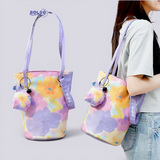 PREORDER BOLSO Art Series Canvas Sling Bucket Bag – Colorful Polka Girl Print w Charm