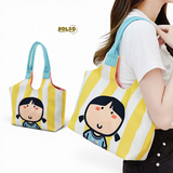 PREORDER BOLSO Art Series Canvas Tote Bag Funky Girl Print w Puff Keychain