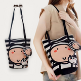 PREORDER BOLSO Art Series Canvas Sling Bucket Bag – Colorful Polka Girl Print w Charm
