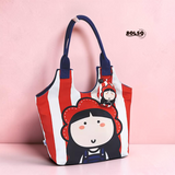 PREORDER BOLSO Art Series Canvas Tote Bag Funky Girl Print w Puff Keychain