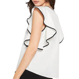 GBOSS Keyhole Neck Waterfall Sleeves Contrast Binding Top