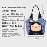 BOLSO Art Series Canvas Tote Bag Funky Girl Print w Puff Keychain