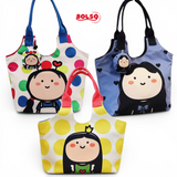 BOLSO Art Series Canvas Tote Bag Funky Girl Print w Puff Keychain