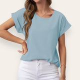 BLK MARA Round Neck Rolled Up Sleeve Top