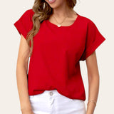 BLK MARA Round Neck Rolled Up Sleeve Top