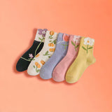 FOOTSIES 5pairs Set Floral Pattern Crew Socks