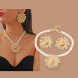 BLING 3pc Jewelry Set Contemporary Pearl Stone Necklace Earrings
