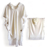 WRAP Hooded Loom Knit Cloak Poncho with Fringe