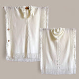 WRAP Hooded Loom Knit Cloak Poncho with Fringe