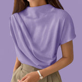 BLK Knit Daily Mock Neck Ruched Shoulder Blouse Top