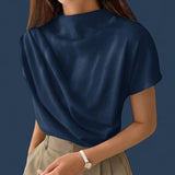 BLK Knit Daily Mock Neck Ruched Shoulder Blouse Top