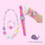 LITTLE DREAMER 3pcs Set Funky Colorful Floral Silicone Watch Bracelet Necklace for Girls