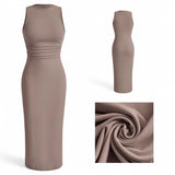 BLK Bodycon Ruched Waist Sleeveless Long Pencil Dress