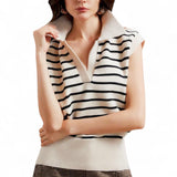 LOOM HQ Knitted Stripe V Notch Collared  Commuter Vest