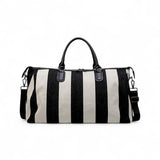 PREORDER BOLSO Stripes Canvas Leather Duffle Carry On Travel Bag