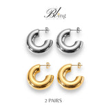 BLING 2Pairs Gold Silver Elegant Classic Earrings Set