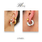 BLING 2Pairs Gold Silver Elegant Classic Earrings Set