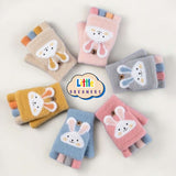 LITTLE DREAMERS Cartoon Rabbit Rainbow Open Finger Kids Cute Winter Gloves